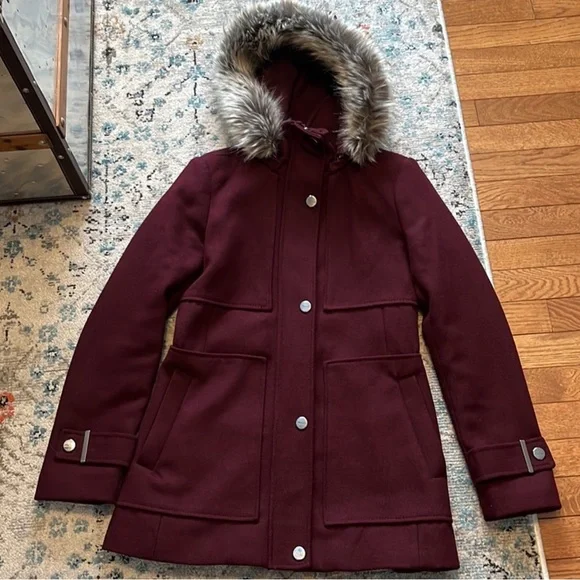 Kenneth Cole Wool Coat with Detachable Faux Fur Trim Hood - Picture 4 of 16